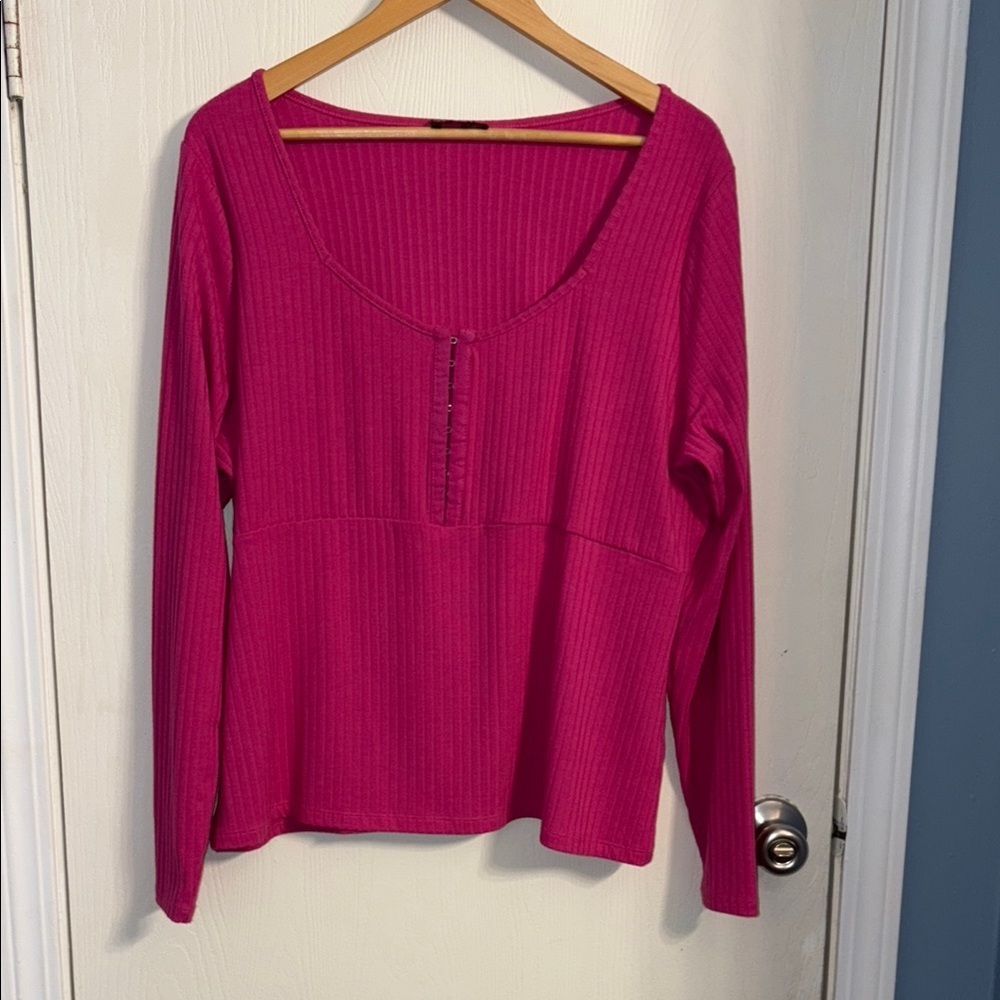 VENUS Fuchsia Ribbed Long Sleeve Blouse